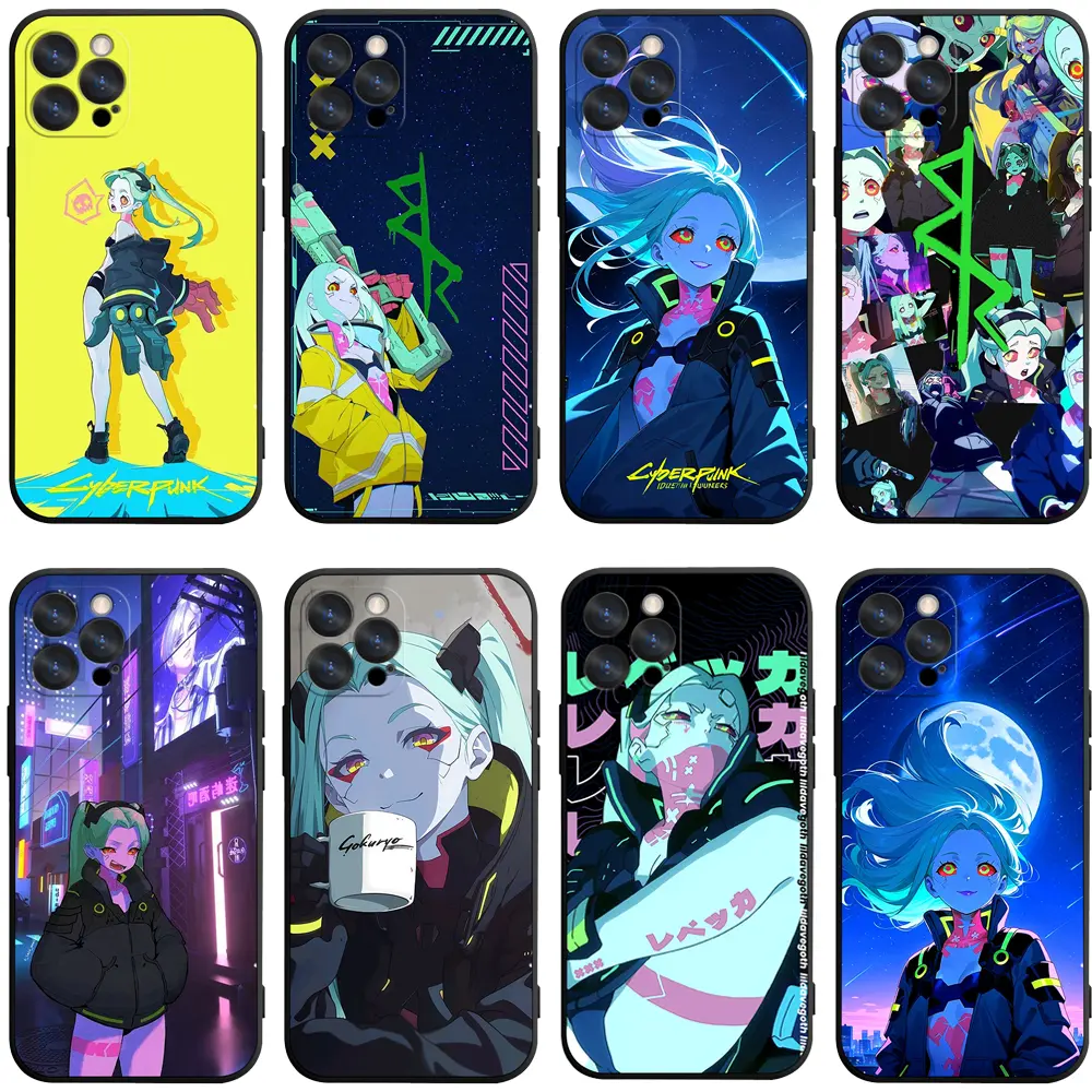 Cyberpunk Edgerunners Rebecca Black Border Phone Cases For iPhone 17 Promax Air 16 Pro 15 14 Plus 13 12 & Samsung S23-26, Neon Anime Soft Rim Cover For Anime Fans Birthday Gifts