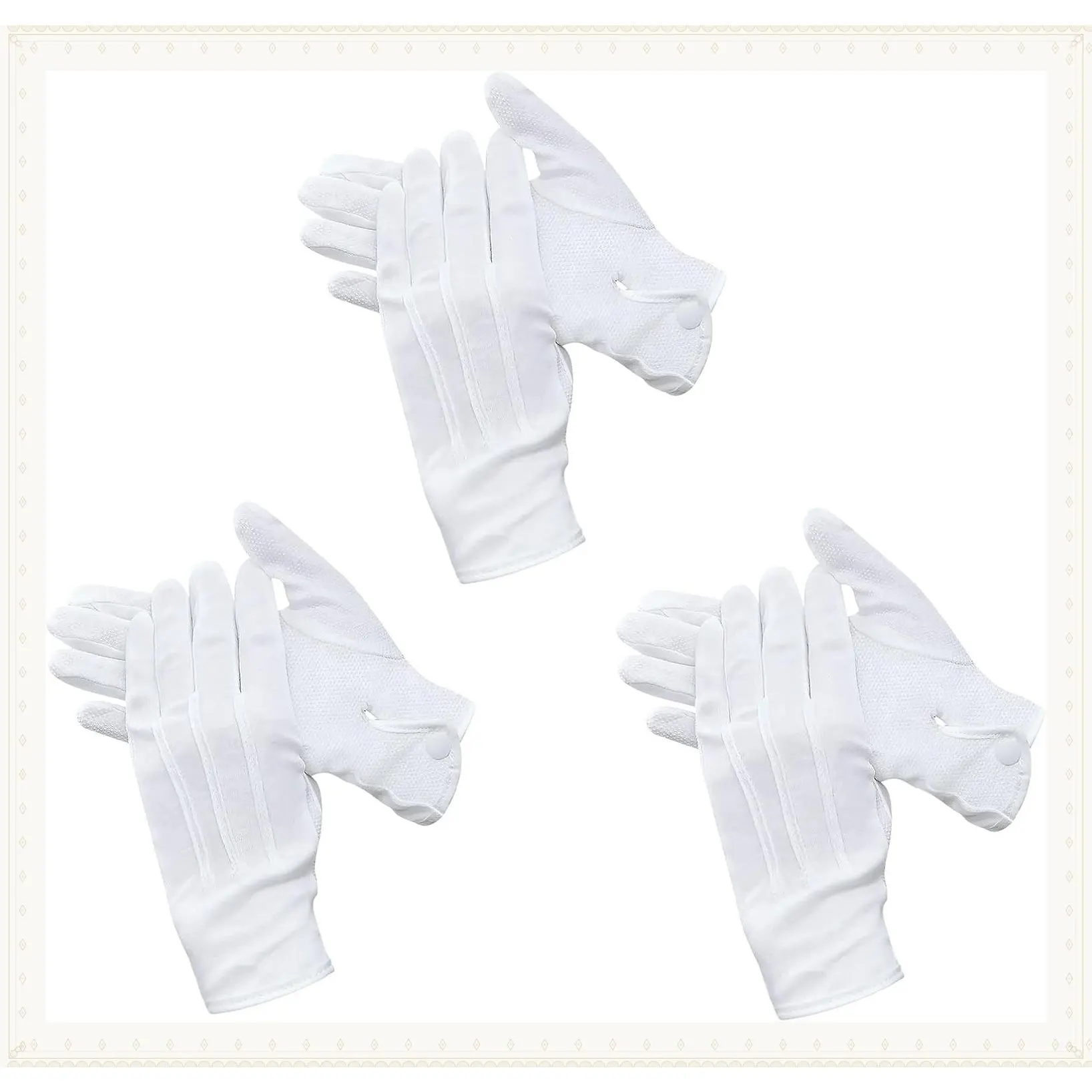Cotton Costume Uniform Gloves with Grip for Women and Men - Non-Slip Police Gloves with Snap CuffGift