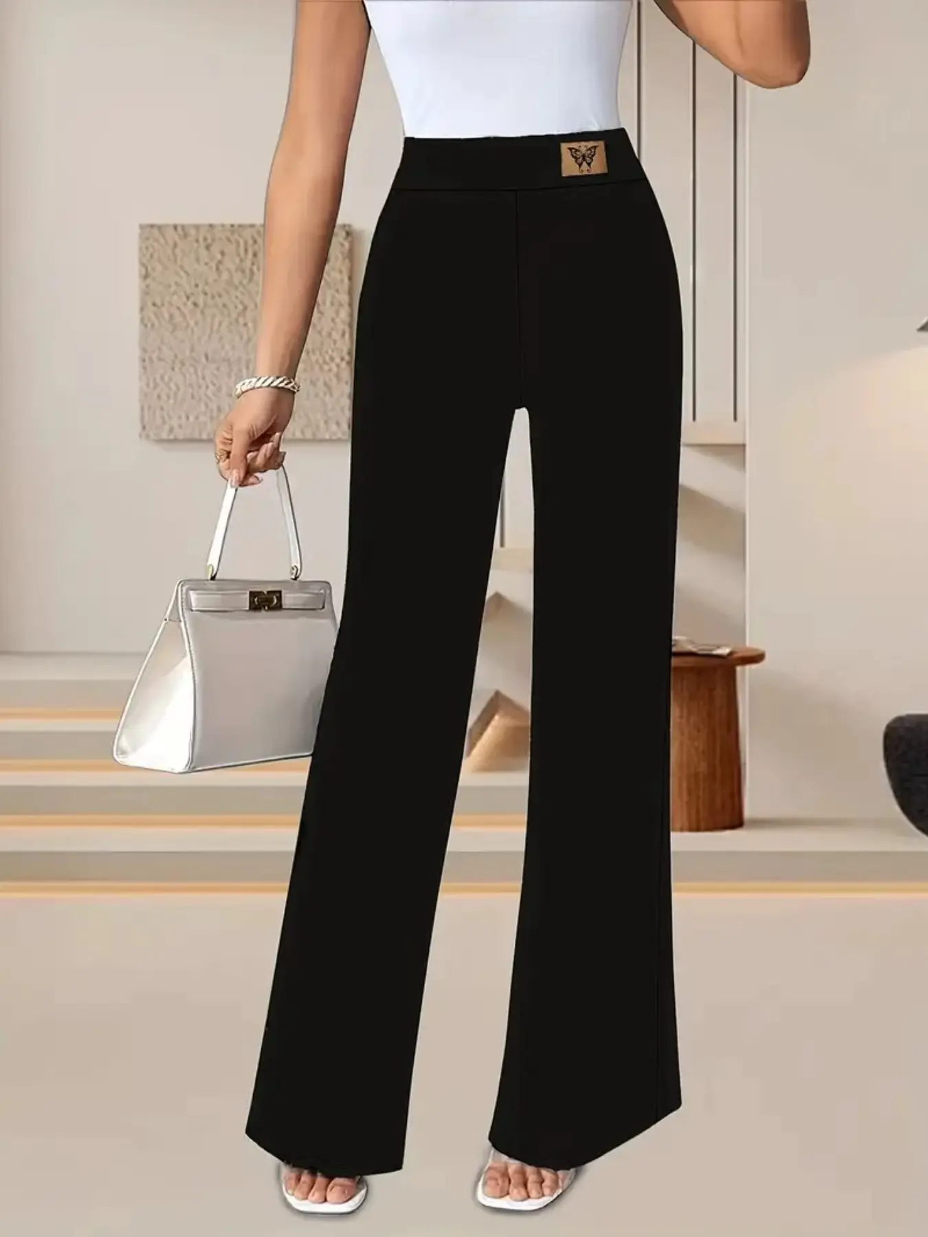 High-Waisted Waist Cinching Micro Flare Shaping Suit Pants, Simple Slimming Style, Compressive Fabric, Daily Wear, Office, Party