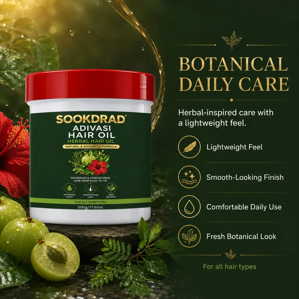 Adivasi Herbal Hair Oil, Nourish Scalp, Strengthen Hair, Deep Nourish, Root To Tip, For All Hair Types, 500g