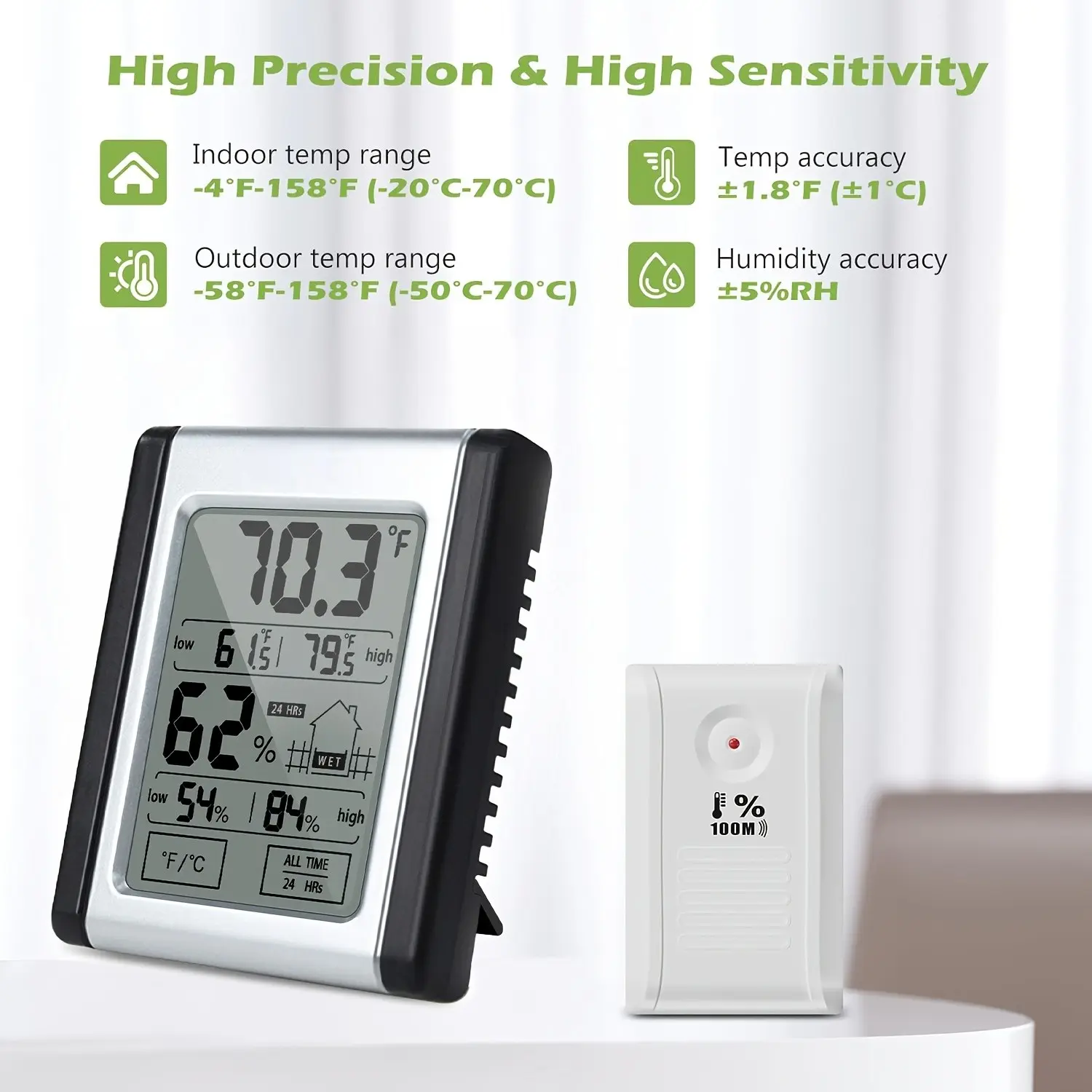 Portable Digital Thermometer And Hygrometer - with Electronic Display, Stand, And Multi-surface Mounting Options; Accurate And Reliable, Suitable for Home And Office Use.