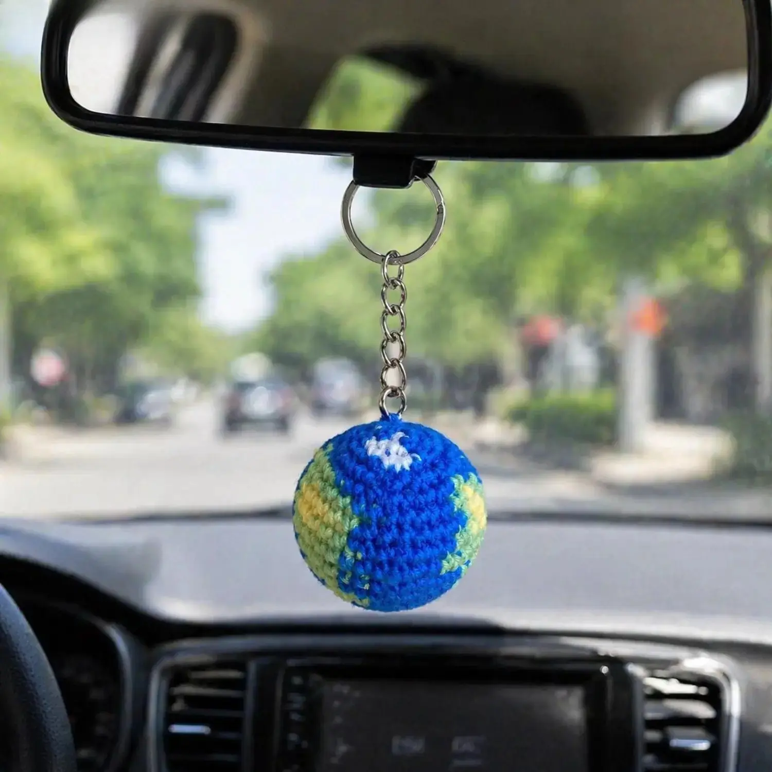 Crocheted Earth Globe Keychain, Handmade Planet Theme Bag Charm Made from Polyester Nylon Yarn, Accessory in Multiple Colors
