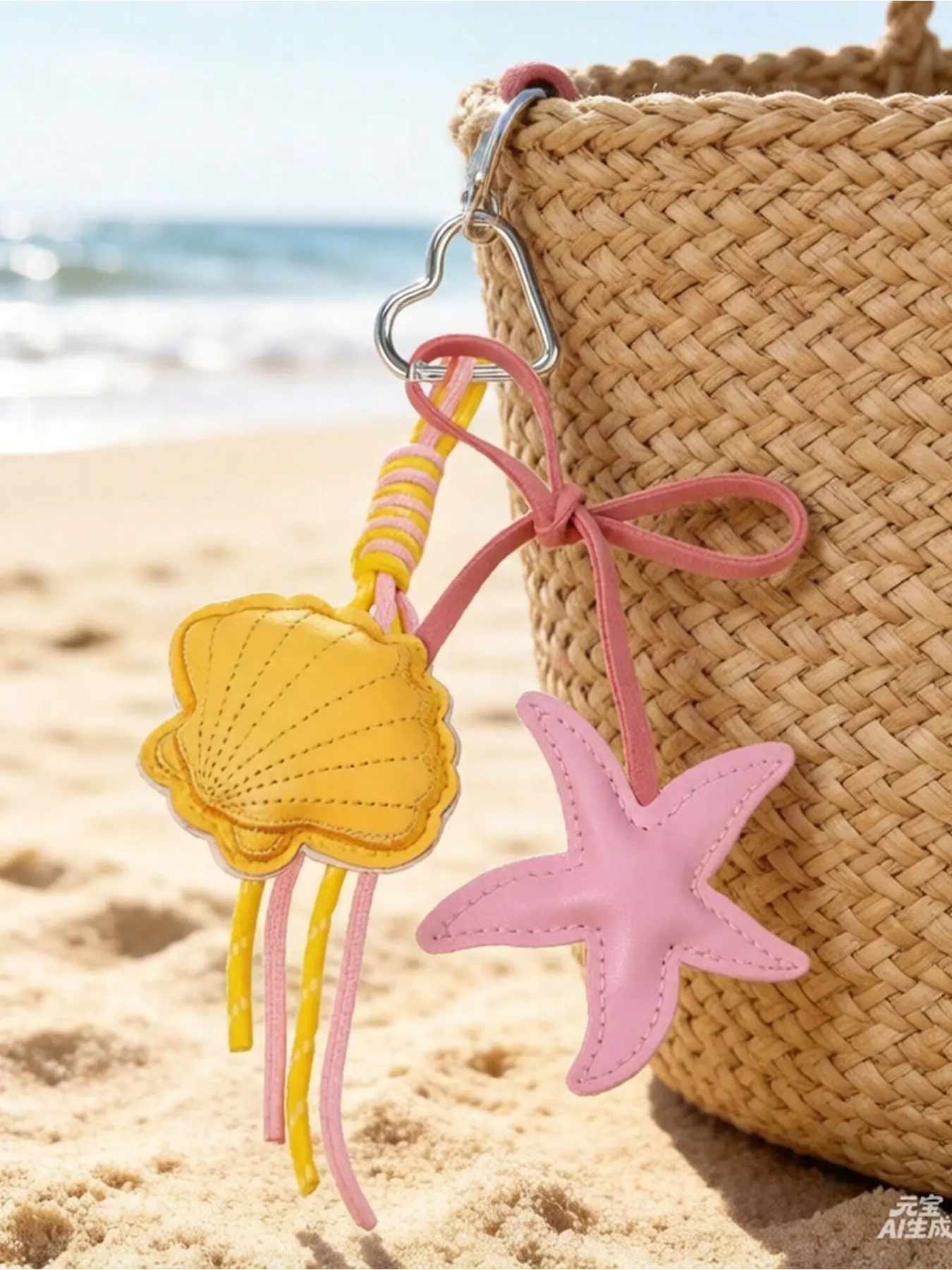 Creative Starfish Shell Bowknot Keychain, Dual Color Braided Rope Pendant, Backpack Key Ring, Wallet Accessory, Teacher's Day Gift