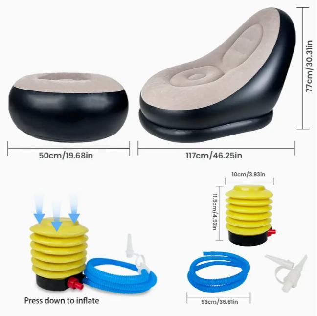 Inflatable Lounge Chair with Footrest Ergonomic Portable Sofa for Indoor & Outdoor Use Folding Couch for Living Room Gaming Office Balcony Travel Camping