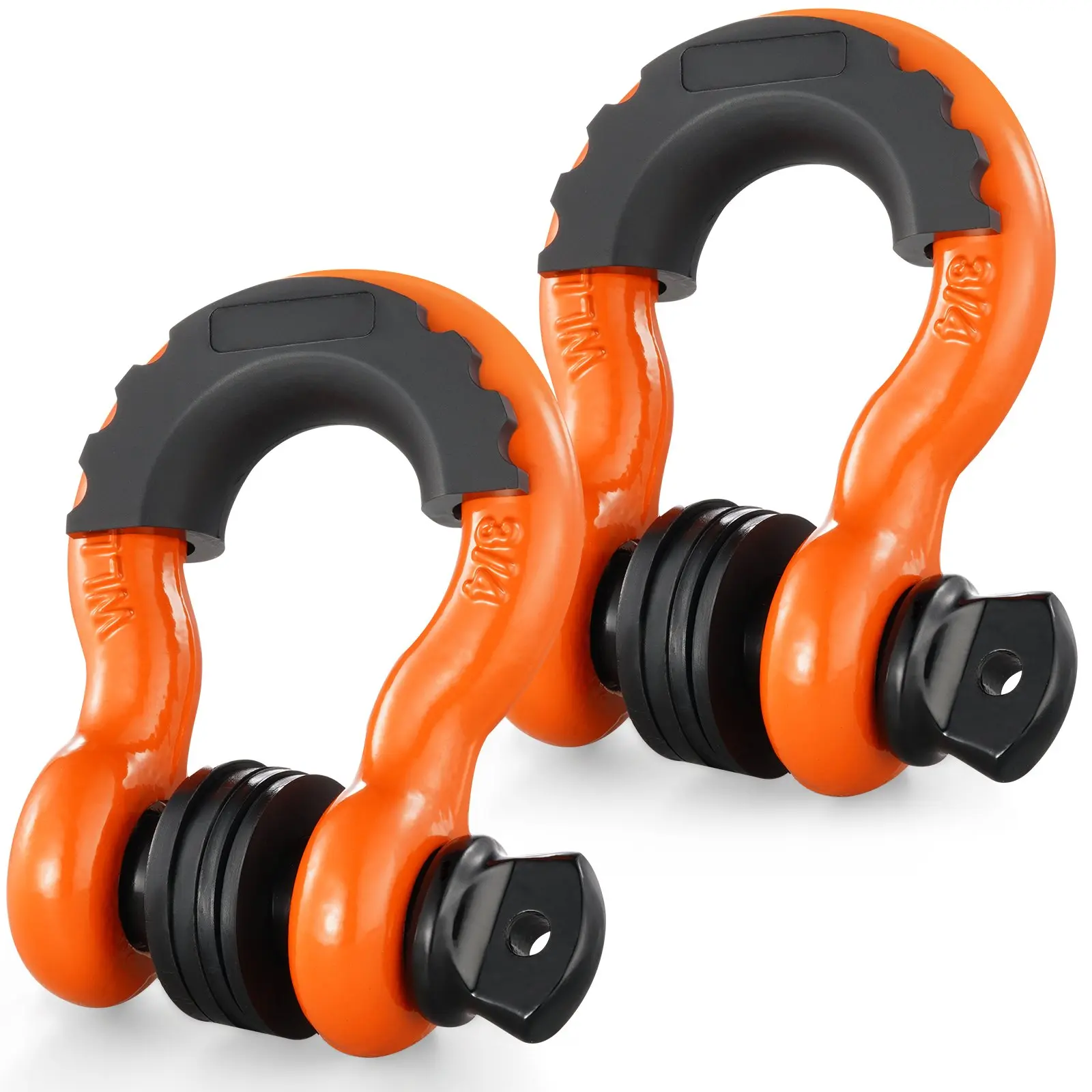 VEVOR 3/4" D-Ring Shackle, 2 Pack Alloy Steel Shackles 62832 lbs (28.5 Ton) Break Strength with 7/8" Screw Pin, Isolators Washers, Heavy Duty Off Road Vehicle Recovery Shackle for Jeep Truck, Orange