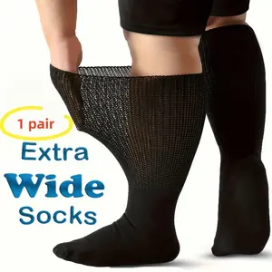 1 Pairs Extra Wide Stretch Socks for Swollen Feet, Loose Top Non-Binding Diabetic Socks for Neuropathy & Elderly