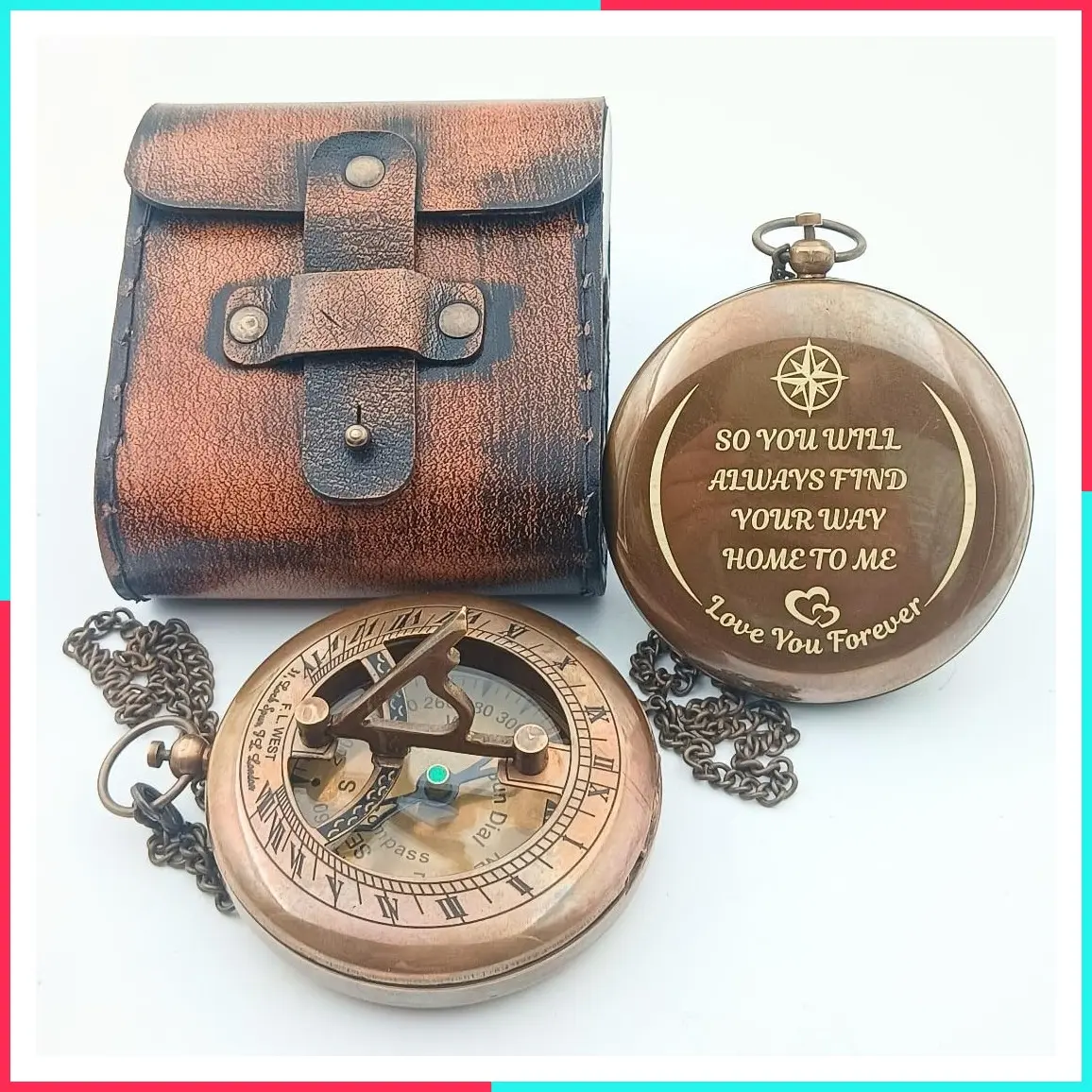 Personalized Sundial Compass - Luxury Anniversary Gift - Brass Custom Engraved Message for Men, 3 inch