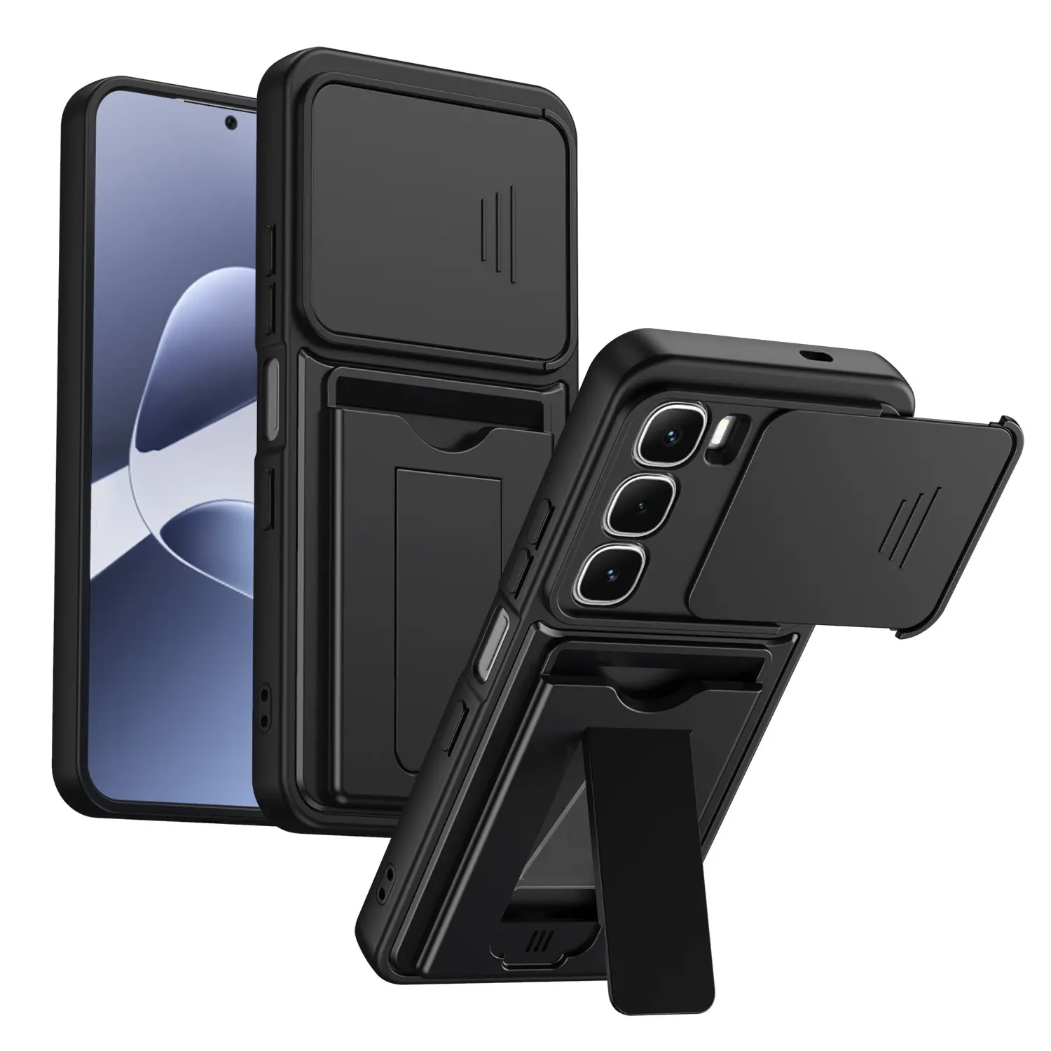 Foldable Stand + Card Holder Phone Case for Infinix Hot60 Pro 4g, Shockproof Soft Hard 2-In-1 Phone Protector, Durable Mobile Cover