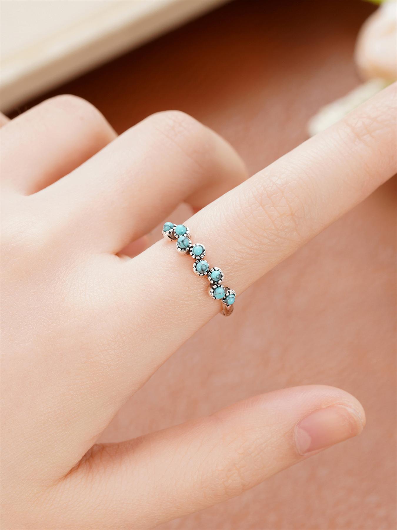 925 Sterling Silver Fashion Turquoise Texture Decorated Ring, Fashion Jewelry for Party, Daily Clothing Decor, Trendy All-match & Exquisite Jewelry for Birthday Gift