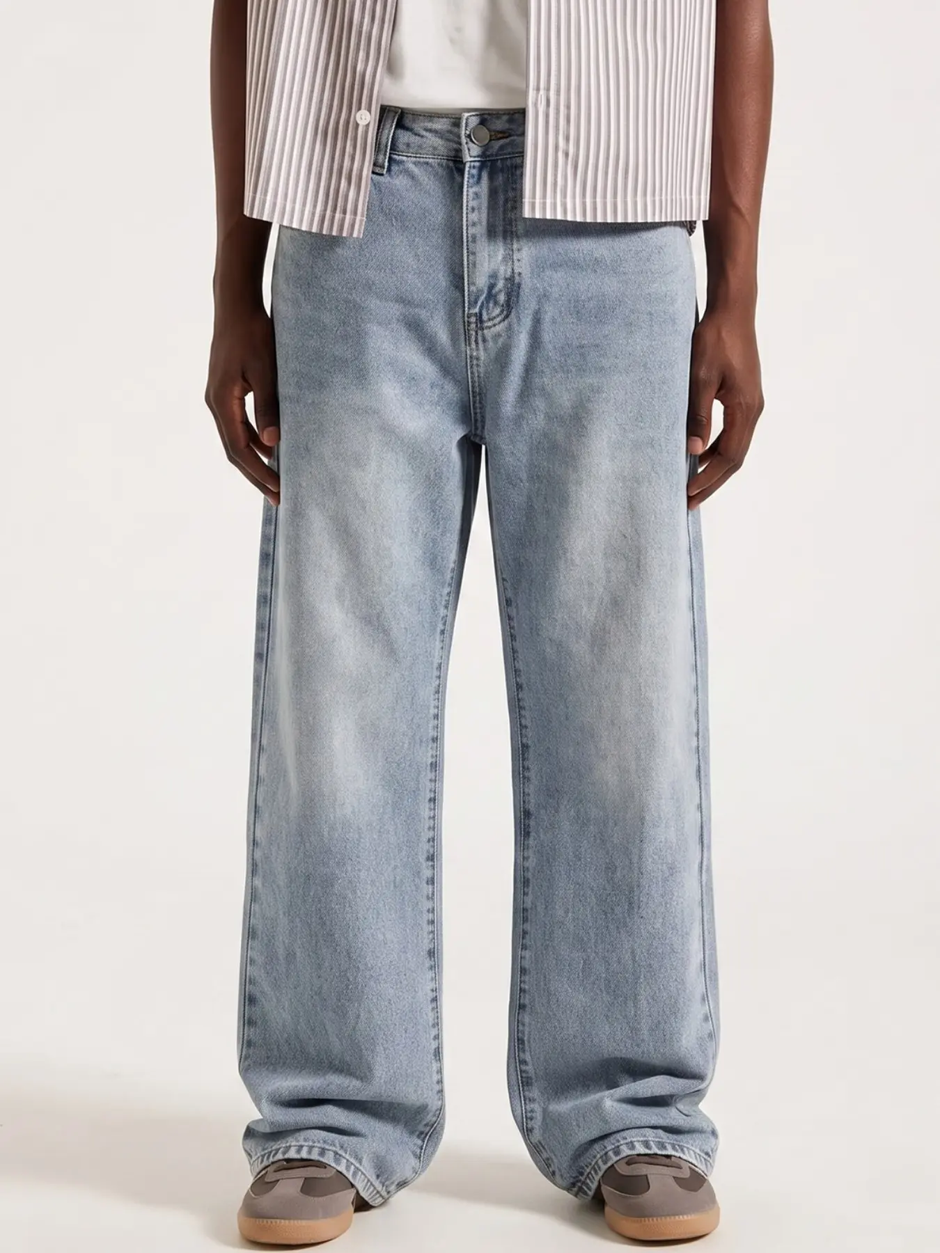 Men's Wide Leg Jeans, Loose Fit Denim Jeans, Washed Y2K Style, All Season Wear, Fashionable Plain Surface, Unlined Comfort