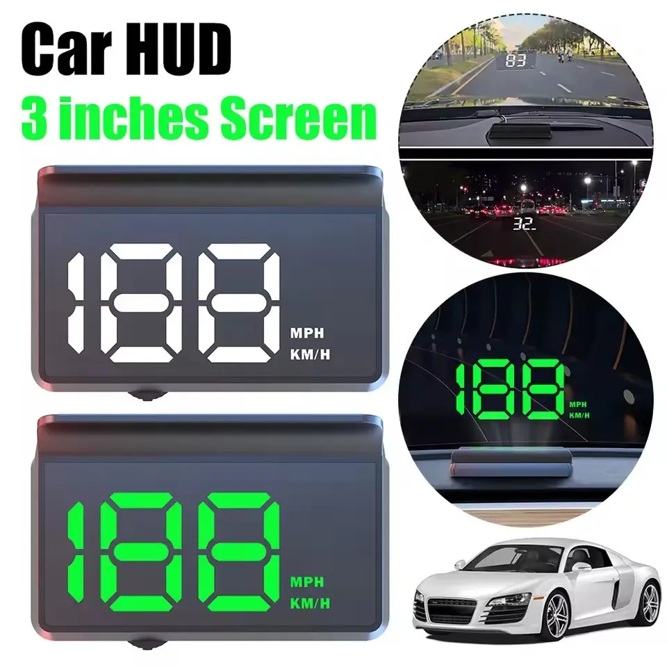 W2 Car HUD Digital Speedometer, Portable LCD Display, 3.2 Inch LED Screen, GPS Digital Speedometer, Vehicle Dashboard Mounting