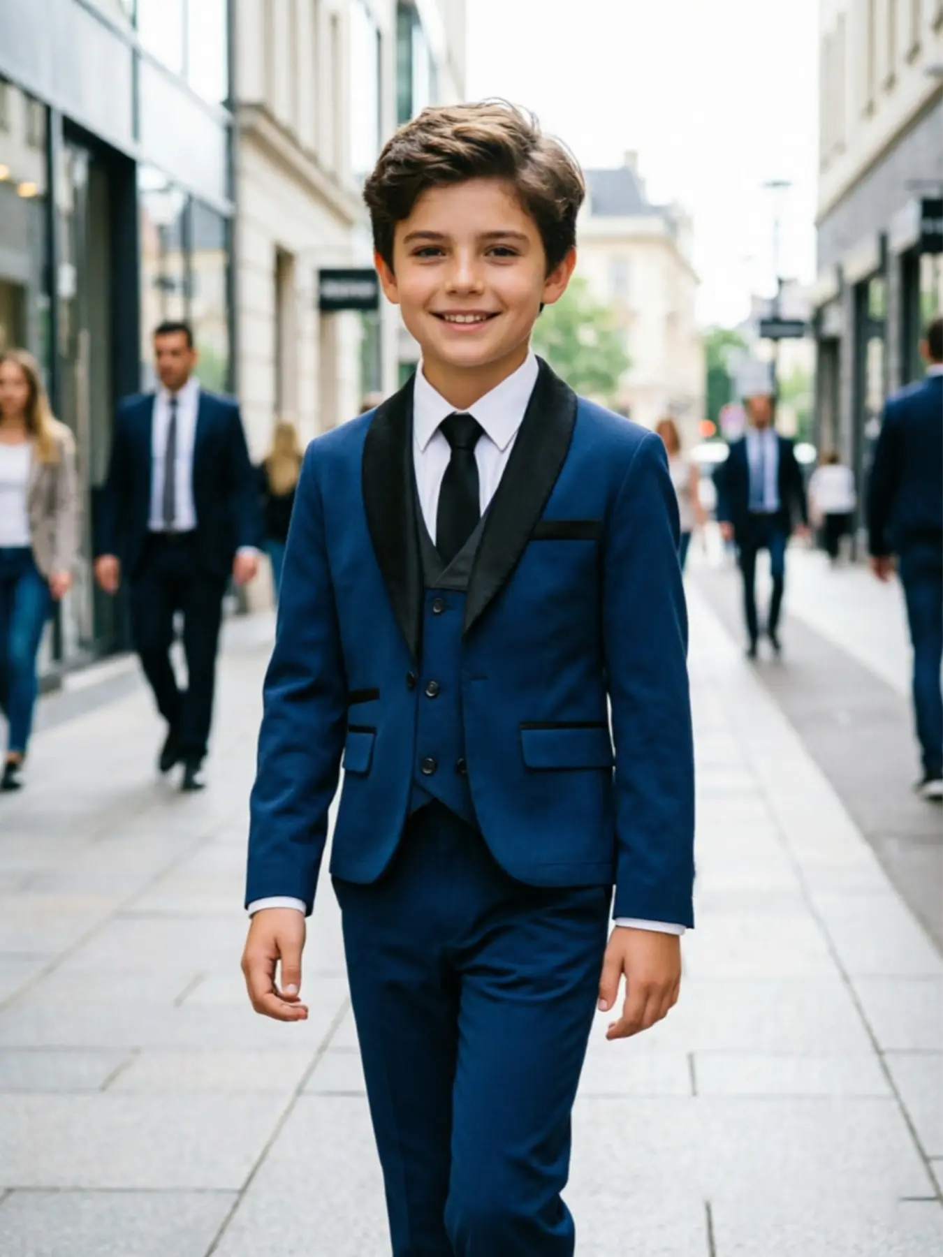 Boys 3 Piece Navy Blue Black Shawl Lapel Formal Tuxedo Suit Set for Wedding Ring Bearer Graduation Homecoming Back to School Events