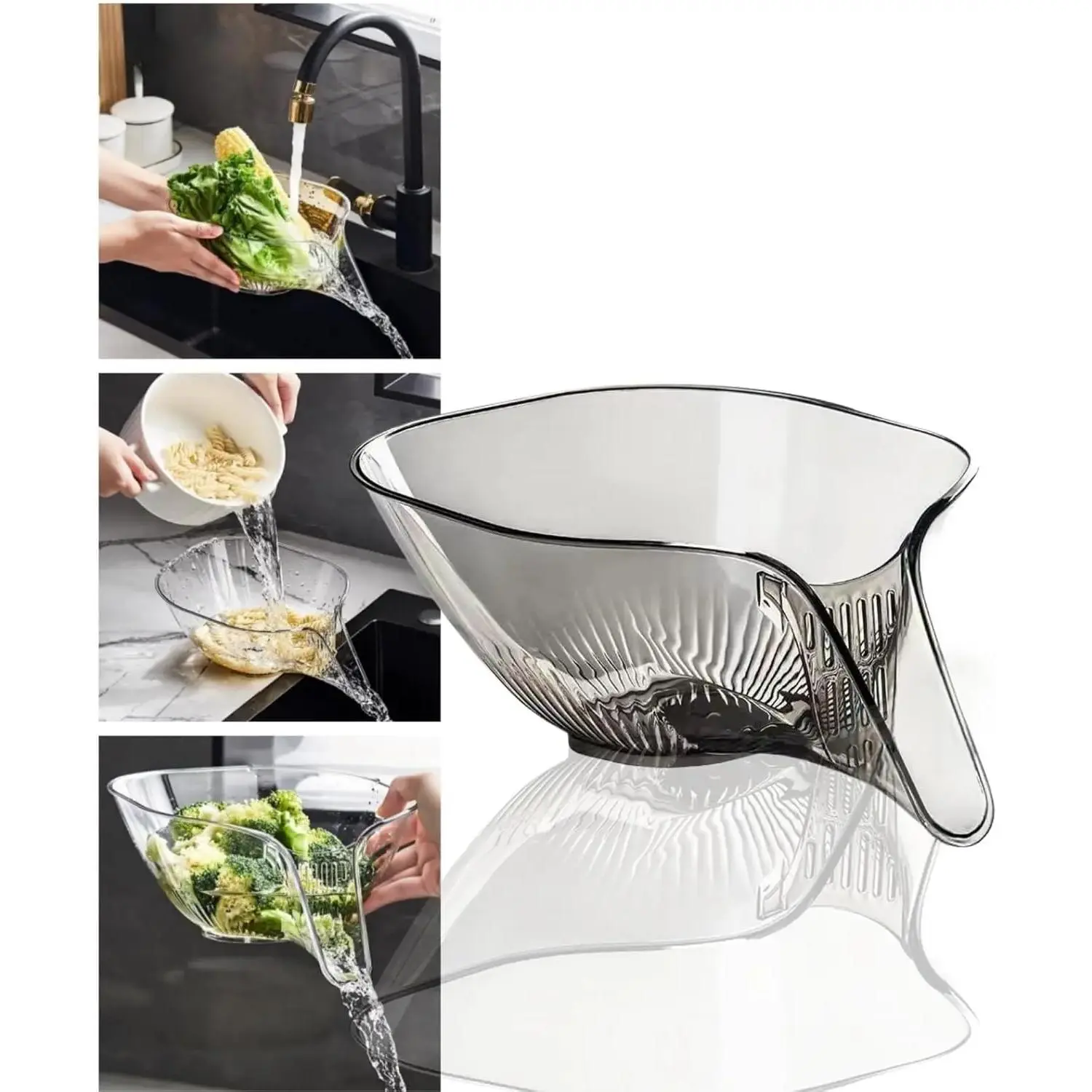 Transparent Multifunctional Kitchen Sink Drain Basket with Spout, Strainer & Funnel for Washing Vegetables, Fruits - Home Organizer Storage Gadget, Draining