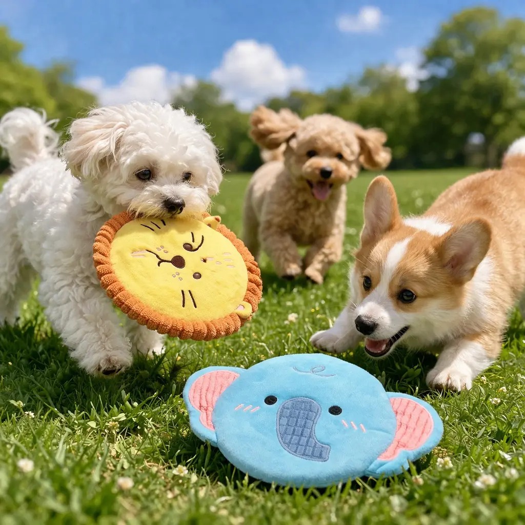 Pet plush frisbee toy, creative lion toy for boredom relief, durable and chewable, round-shaped with sound, boredom-relieving dog toy