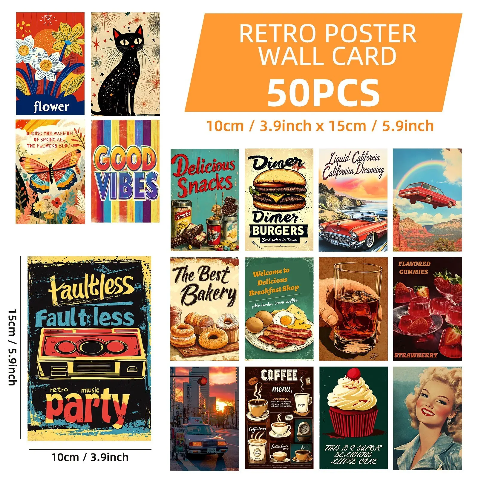 50 Retro Posters Set, Nordic Style Art Wall Decor, Reusable Greeting Cards, Perfect for Halloween, Christmas, New Year, Living Room, Bedroom, Office