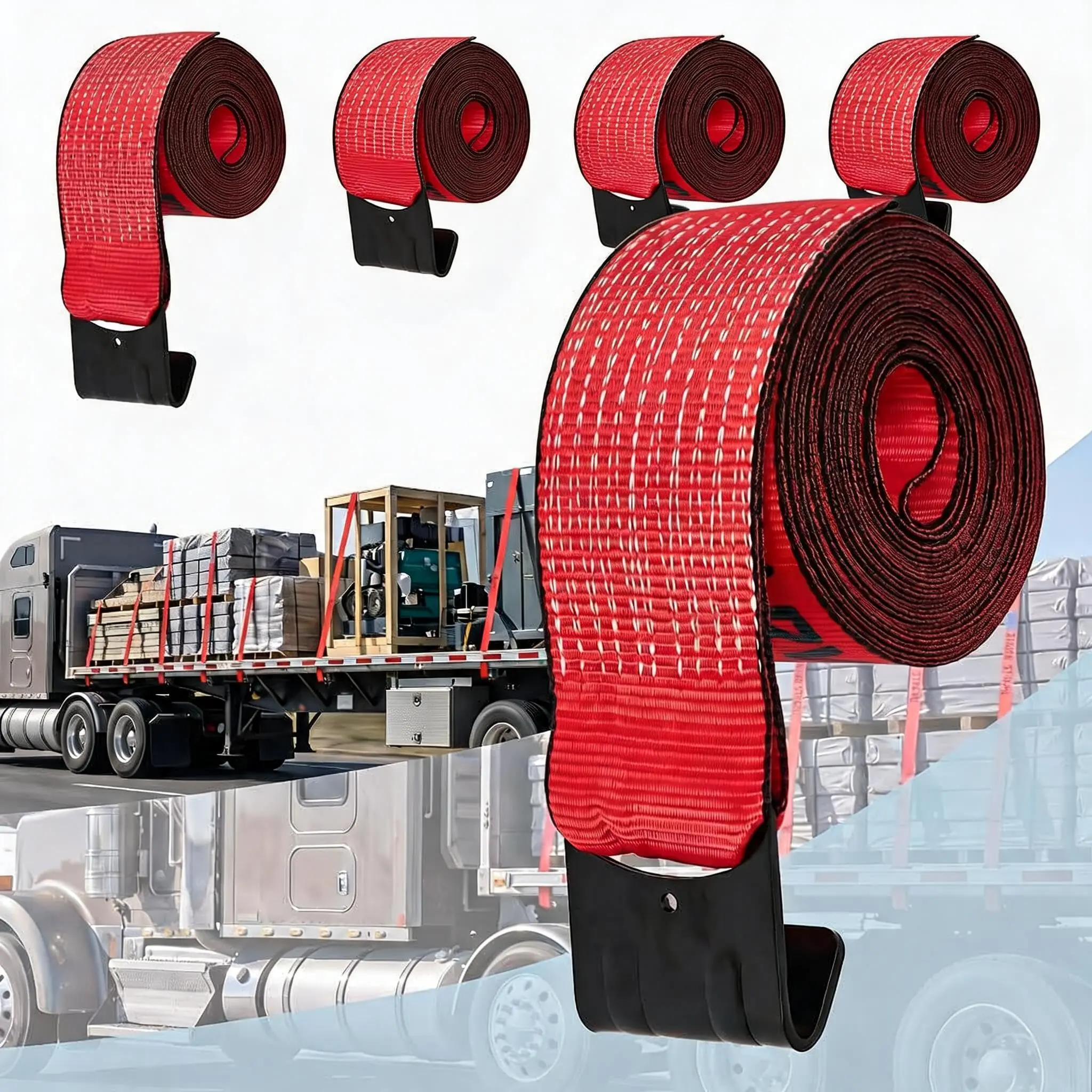 Heavy Duty 4" x 30 ft Winch Straps with Flat Hooks, 6,000 Lbs WLL and 18,000 Lbs Break Strength, Durable Tie Down Cargo Straps for Flatbed Trailers, Trucks, Towing, and Tree Saver, Available in Multi-Pack Options and Colors