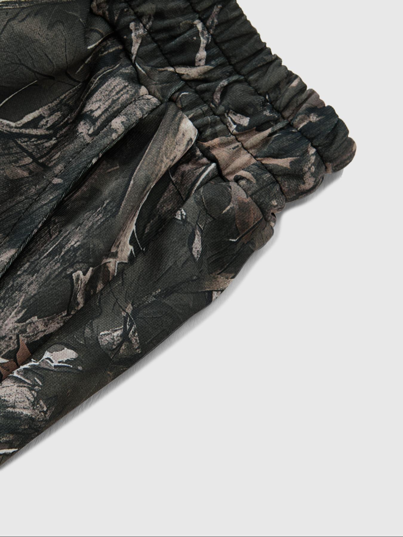 Men's Tree Branch Camouflage & Camouflage Loose-Fit Knit Pants, Y2K Style Summer Streetwear, Retro Hip Hop Fashion