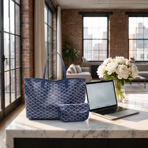 Spacious Tote Bag For Work Travel Large Capacity Shoulder Bag PVC Canvas Commuter Handbag Solid Color Everyday Essential