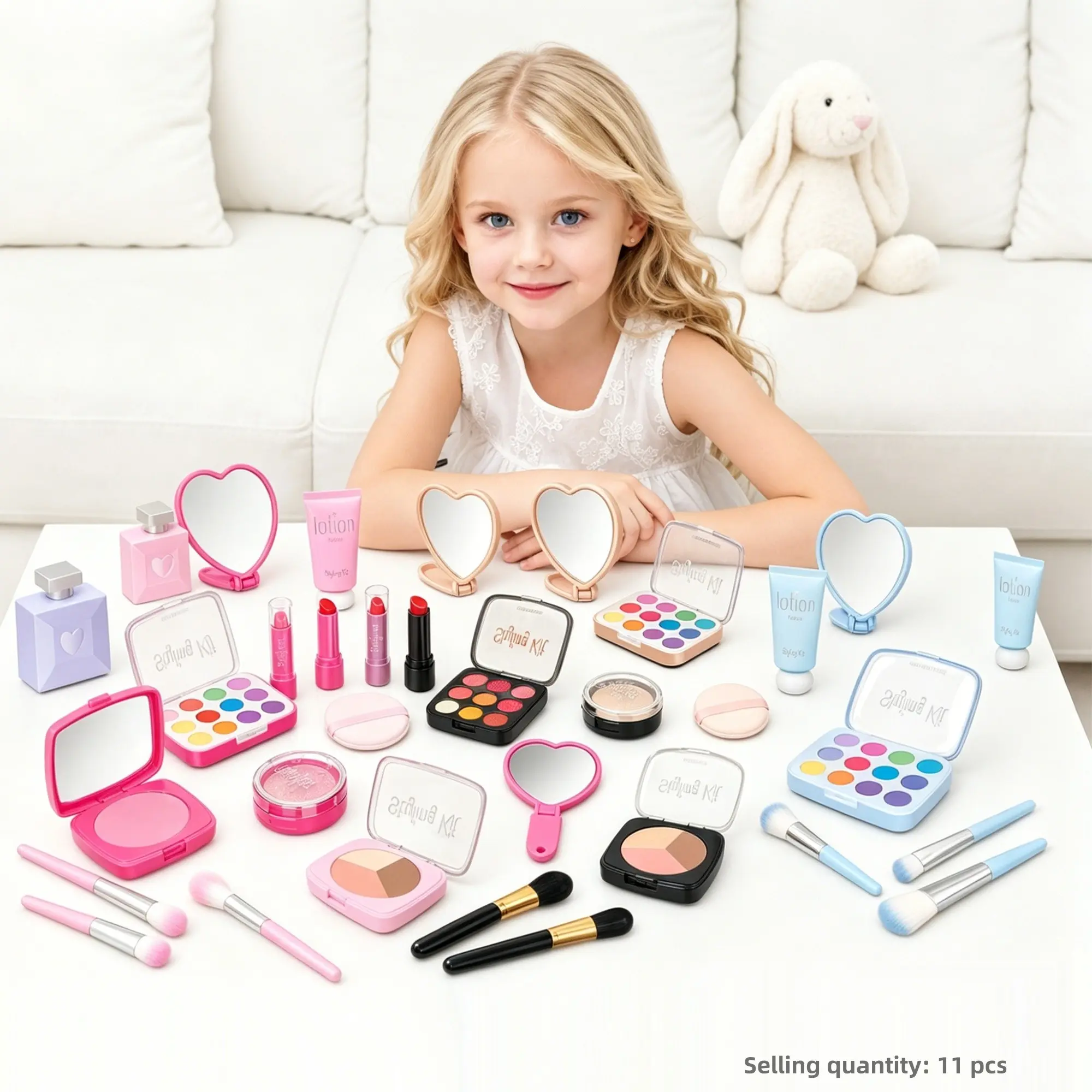 Girl Pretend Makeup Game Set, Simulation Cosmetics Kit, Fashion Styling Learning Beauty Set, Ages 3-6, Includes Game Accessories, Gift Box