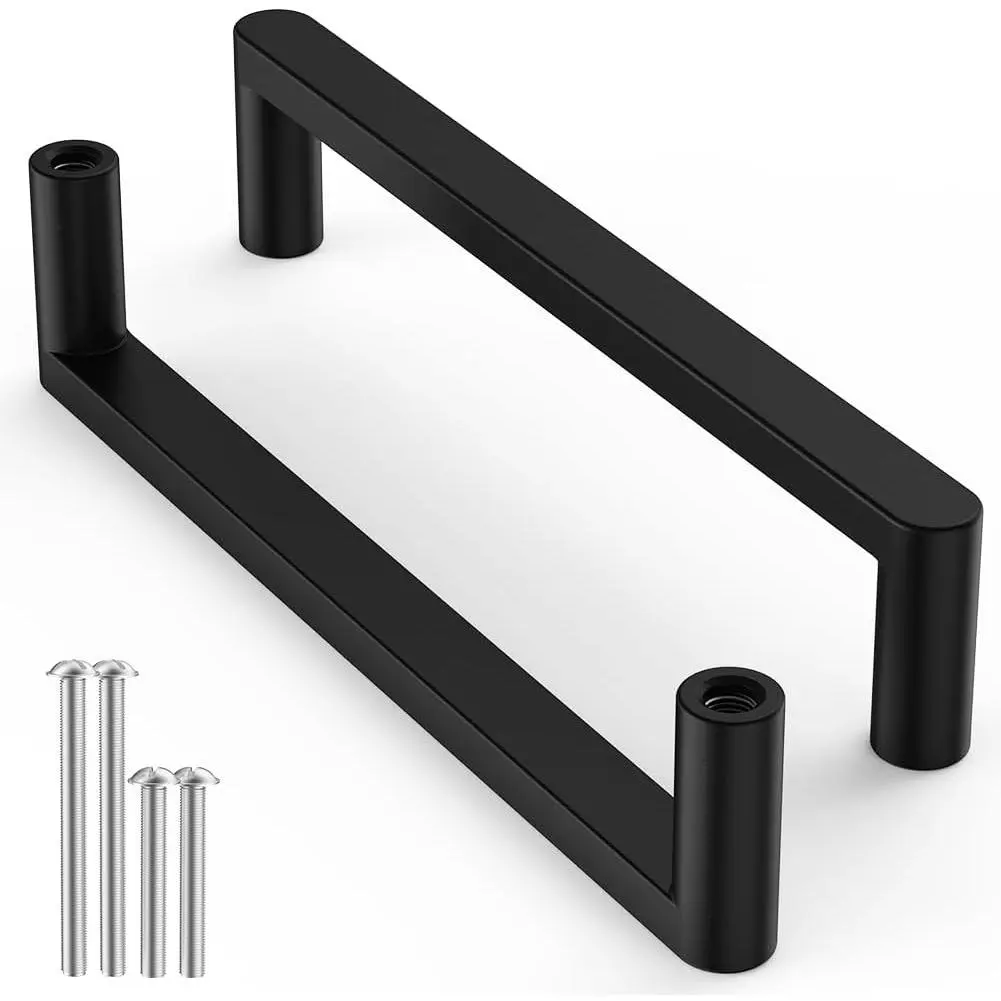 5 Pack 128mm(5 Inch)  Black  Drawer Door Cabinet Handle  Alloy Finger Bar Pull Concealed Furniture Hardware  Mount Dresser Handles for Kitchen Bathroom