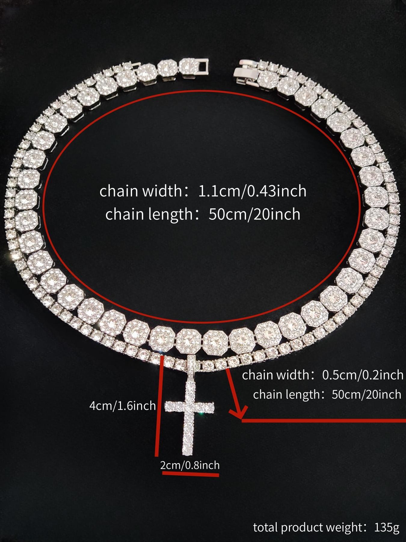 Artificial Zircon Decorated Cross Pendant Necklace & Chain Necklace, Cuban Cross Necklace, Punk Style Jewelry for Party, Daily Decor for Boy, Trendy Exquisite Hip Hop Jewelry for Birthday Gift