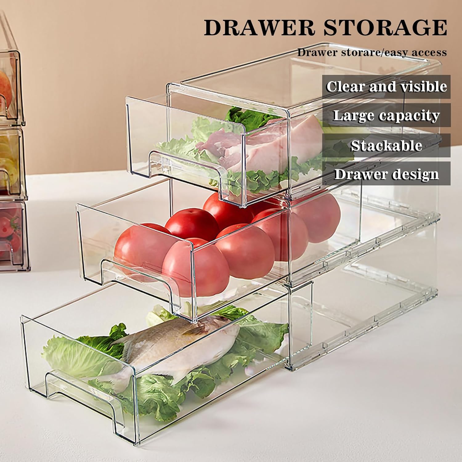 2Pack Clear Fridge Drawers Pull Out Stackable Refrigerator Drawer ...