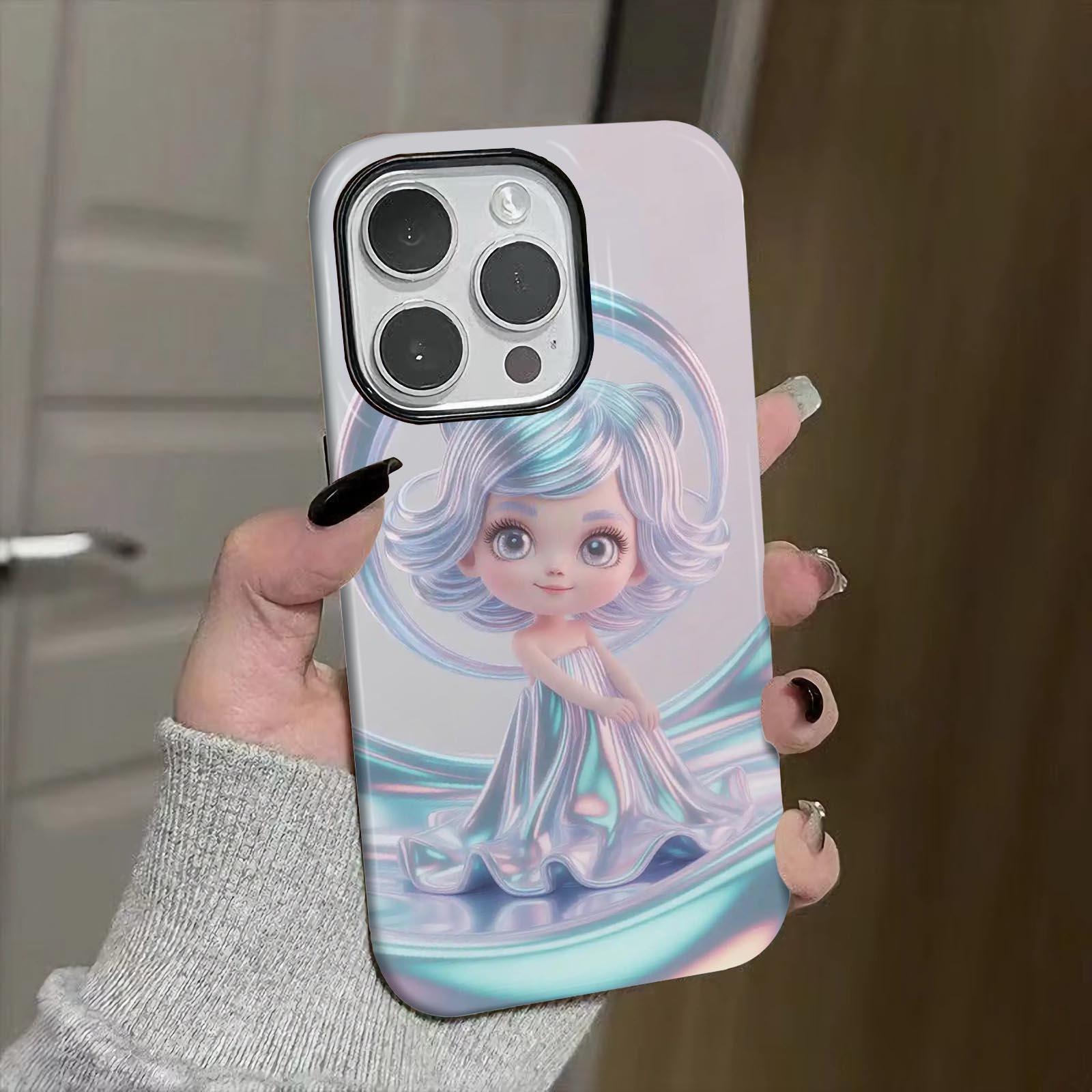 silver, dress, character Soft And Hard Two-In-One Film Printed Full Pattern Case For IPhone 16 15 14 13 1211 Pro Max Plus Phone Case