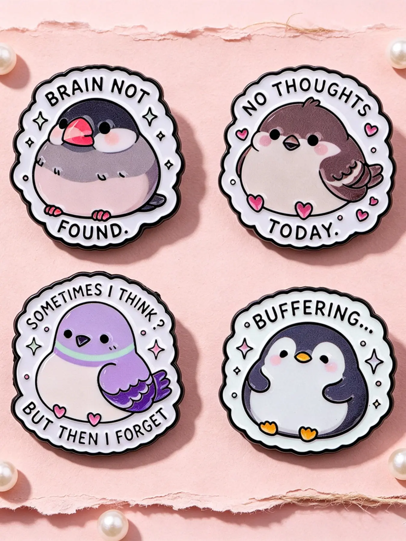 4pcs/set Cute Bird Penguin Enamel Pins, Cartoon Kawaii Style Fashion Jewelry Accessories, Zinc Alloy Badge, Perfect Gift