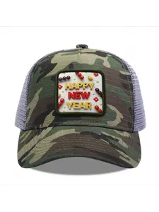 Happy New Year with Tanghulu and Gold Ingots Camouflage Mesh Baseball Cap for Men & Women - Adjustable Snapback Trucker Hat, Breathable Back for Hiking, Fishing, Camping, Golf & Casual Outdoor Attire Camouflage Random