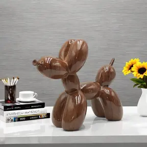 Wood Grain Balloon Dog Ornament, Home Bedroom Office Decor, Abstract Resin Desktop Decoration, Unique Home Decor, Collectible Ornament