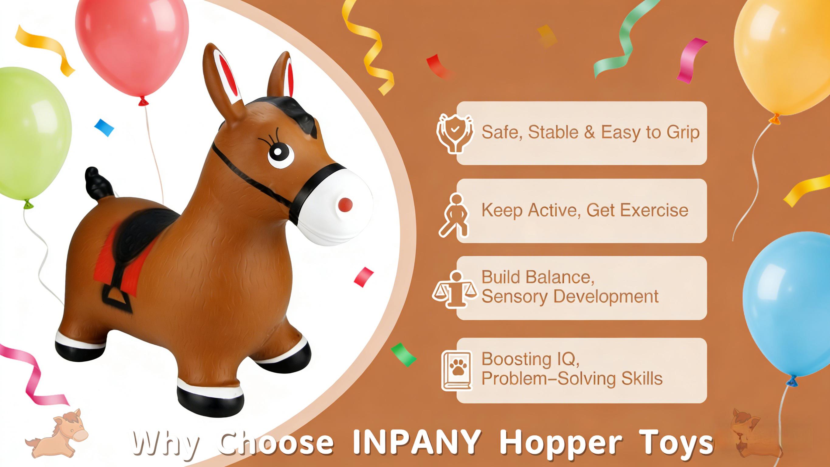 Bouncy Horse Hopper Toys, Toddlers Bouncing Farm Animals Inflatable Jumping Hopping Horse, Ride on Rubber Bouncer for Kids, Outdoor Indoor Cool Birthday Gifts for 2 3 4 5Year Old Girl Boy