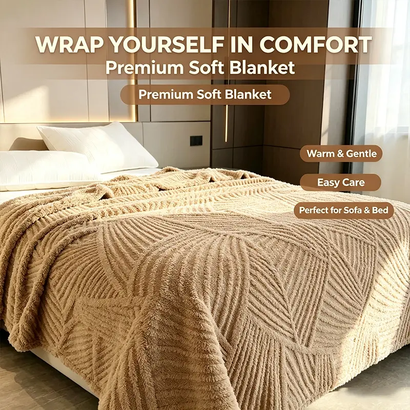 Viral Embossed Ribbed Plush Throw Blanket, Cozy Throw Blankets, Light Warm Fluffy Home Textile, Portable Compact Layer for Indoor Reading, Car Travel and Daily Relax Time
