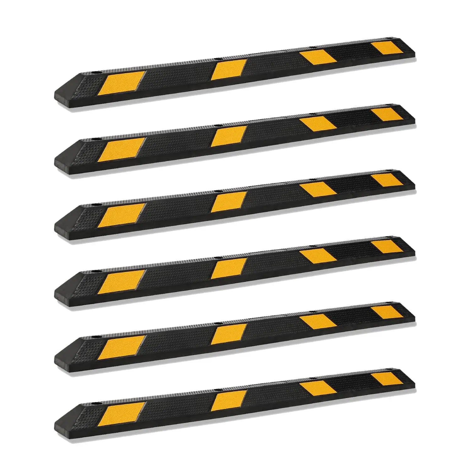 Extra Wide Heavy Duty Rubber Parking Curb – 72" Wheel Stopper with Reflective Safety Strips, 55,000 lbs Capacity, Weather Resistant, Ideal for Garage, Driveway, Commercial Use, 6 Pack
