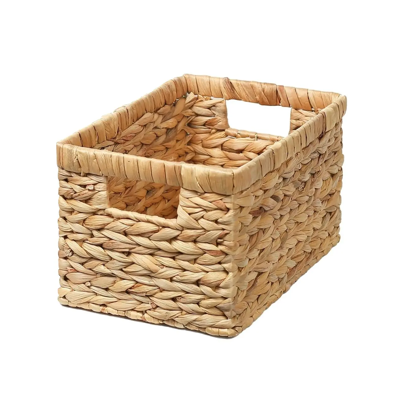 Rattan Storage Basket, Natural Durable Water Lily Woven Basket with Handle, Ideal for Shelving, Closet, Bathroom, Food Storage, Home Decor