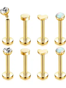 16G G23 Titanium Labret Stud Internally Threaded Lip Piercing Nose Studs Lip Bar Tragus Earrings Tragus Helix Piercing Medusa Labret Piercing Jewellery Gold/Silver/Rosegold Tragus Stud 6/8MM