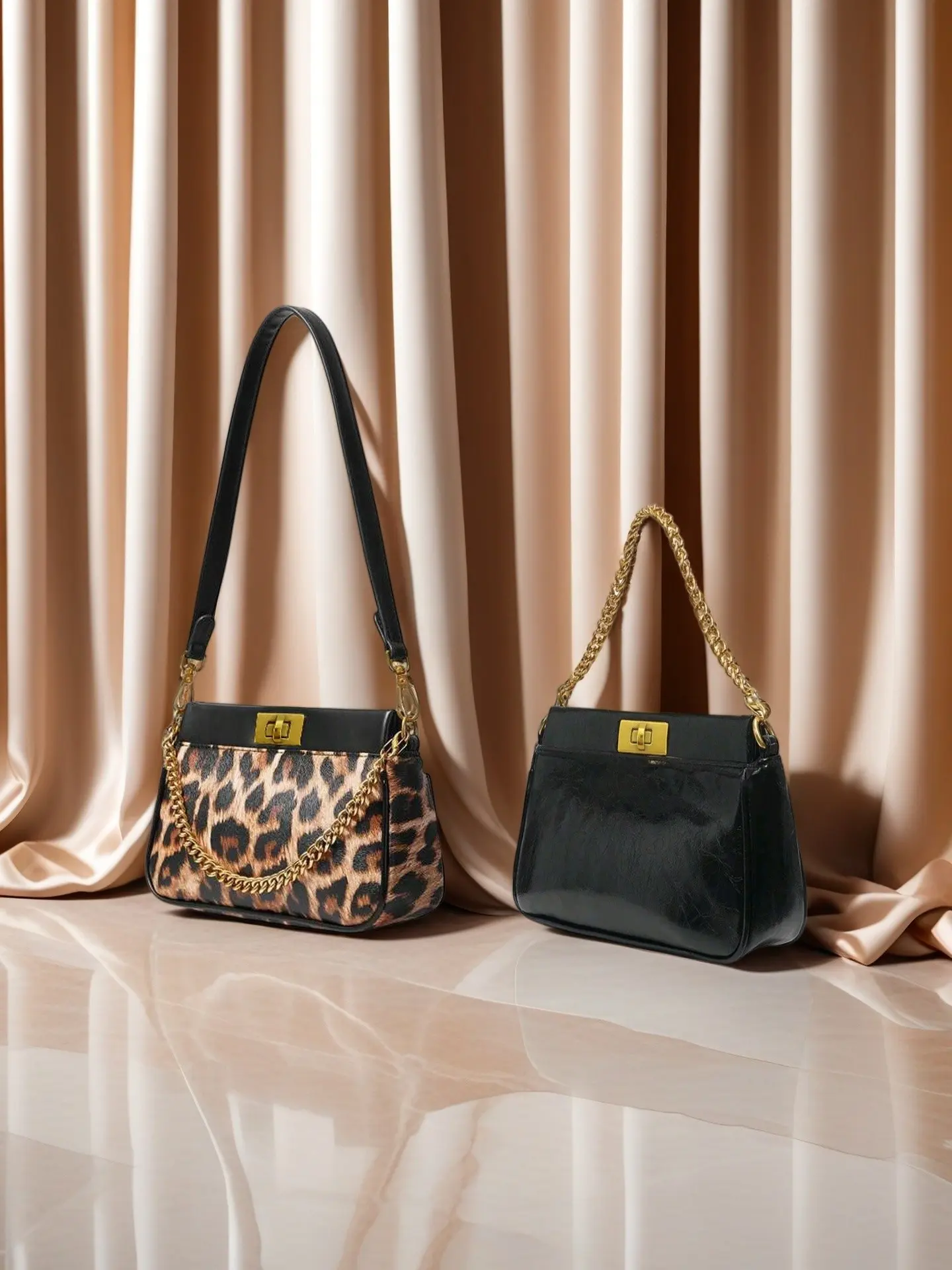 High-End Women's Minimalist Chain Shoulder Bag, Business Casual Lady Bag, Office Commute, Leopard Print, Handheld or Crossbody