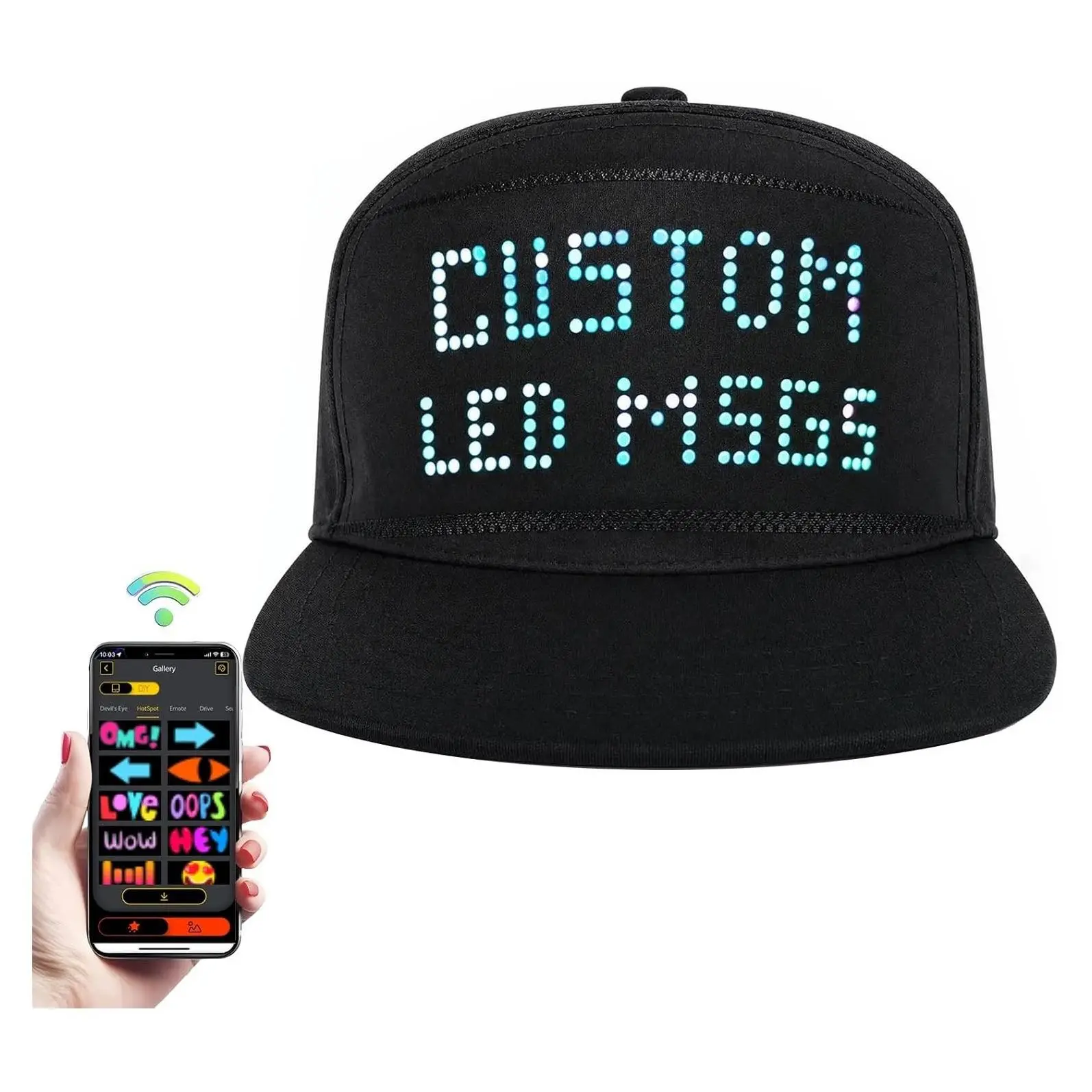 Programmable LED Flat Brim Hat with Bluetooth, Customizable DIY Scrolling Message Display for Birthday Hip-Hop Popping Breaking Locking Skater Team SpiritGift