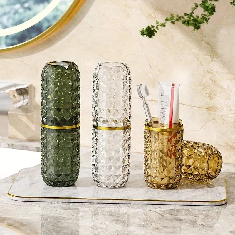 Luxury Transparent Toothbrush Holder Set, Bathroom Essentials Travel Toothbrush Box With Integrated Mouthwash Cup, Set Toothbrush Holders