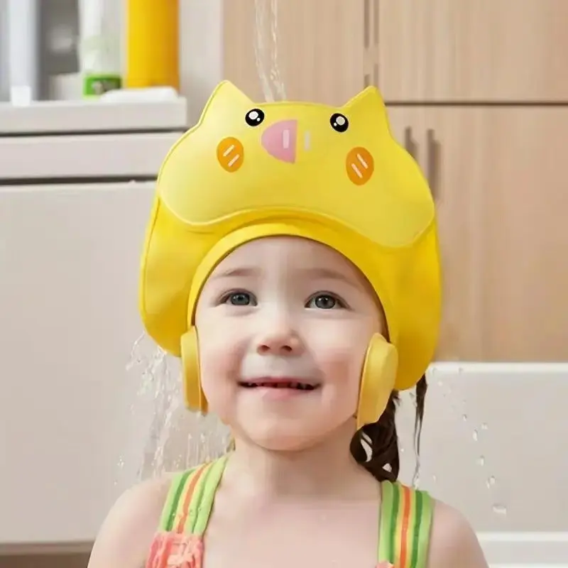 Adjustable Baby Bath Hat, Cute Pig Ears Silicone Hair Cap, Soft Non-Toxic Waterproof Ear Protector, Infant Shower Accessory