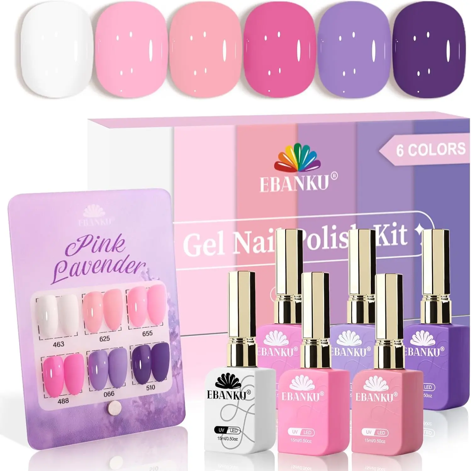 Ebanku 6-Color Nail Gel Polish Set, Nude, Removable UV Gel, LED Cured Gel, Home & Salon Manicure Kit, Gel For Nails