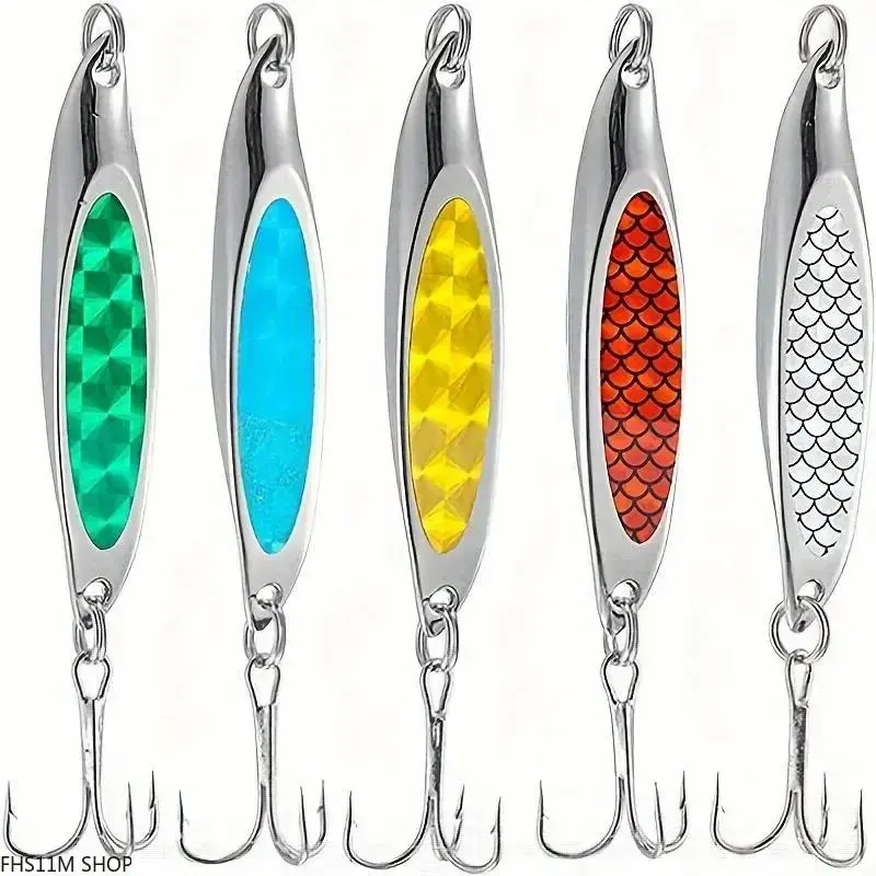 Premium Glitter Metal Fishing Lures Kit, 5-Pack Hard Baits with Sharp Hooks, High Reflection for Freshwater-Saltwater Angling, Summer Essentials for Unisex FishingTok CatchAndCook Enthusiasts