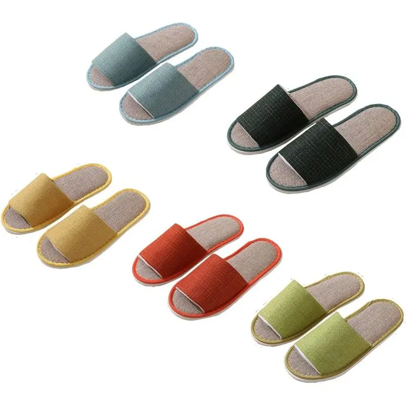 5/6 Pairs Open Toe Linen Spa Slippers for Women & Men, Washable Foldable Guest Slippers for Hotel, Airbnb, Spa, Home & Travel