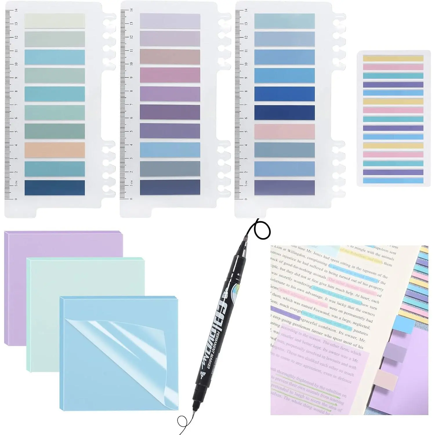 Transparent Sticky Notes Set 1050 count Sticky Tabs  Tabs for Books | Sticky Notes for  with Marker Morandi Book Tabs Note Taking Supplies for , Planner, School, Office Study Marking