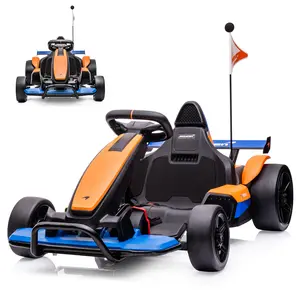 Officially Licensed McLaren 24V Kids Go Kart, Dual Drive Drift Ride On Car, Stepless Variable Speed S/D Modes Max 12km/h, Dual Electronic & Mechanical Brakes, Bluetooth Touch Steering Wheel Flashing RGB LED Taillights for Kids 6+ Up to 60KG