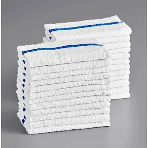 Terry Bar Mop Towel, Blue Stripes Kitchen Cleaning Towels, Restaurant Towels, Rags for Home, Commercial Grade Machine Washable Super Absorbent Microfiber