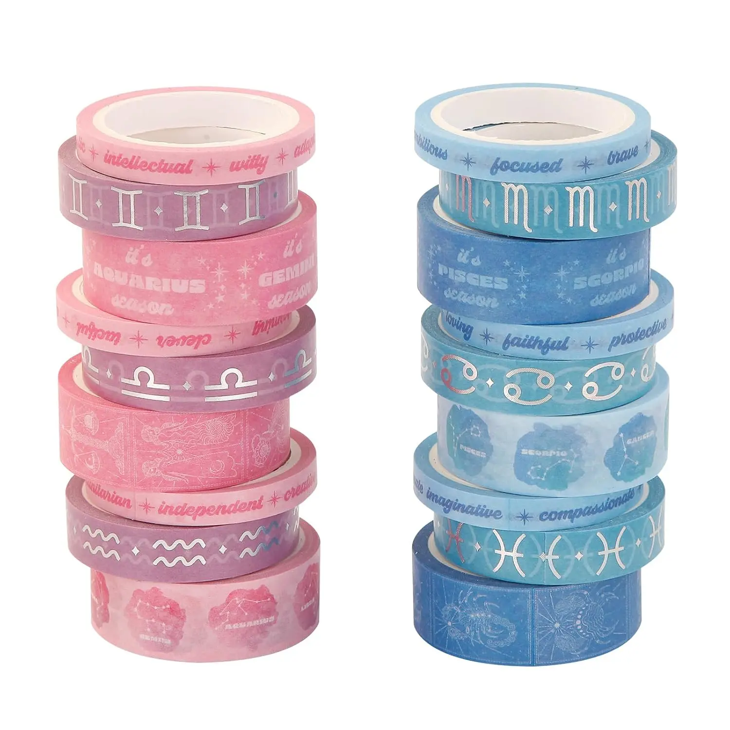 18 Rolls Washi Tape Set - 0.2 Inch Metallic Foil, Cosmic, Zodiac & Blue Designs Decorative Adhesive Tape for Journaling, DIY Crafts (Hardware Craft Supply, Tools & Hardware Adhesives), Planners