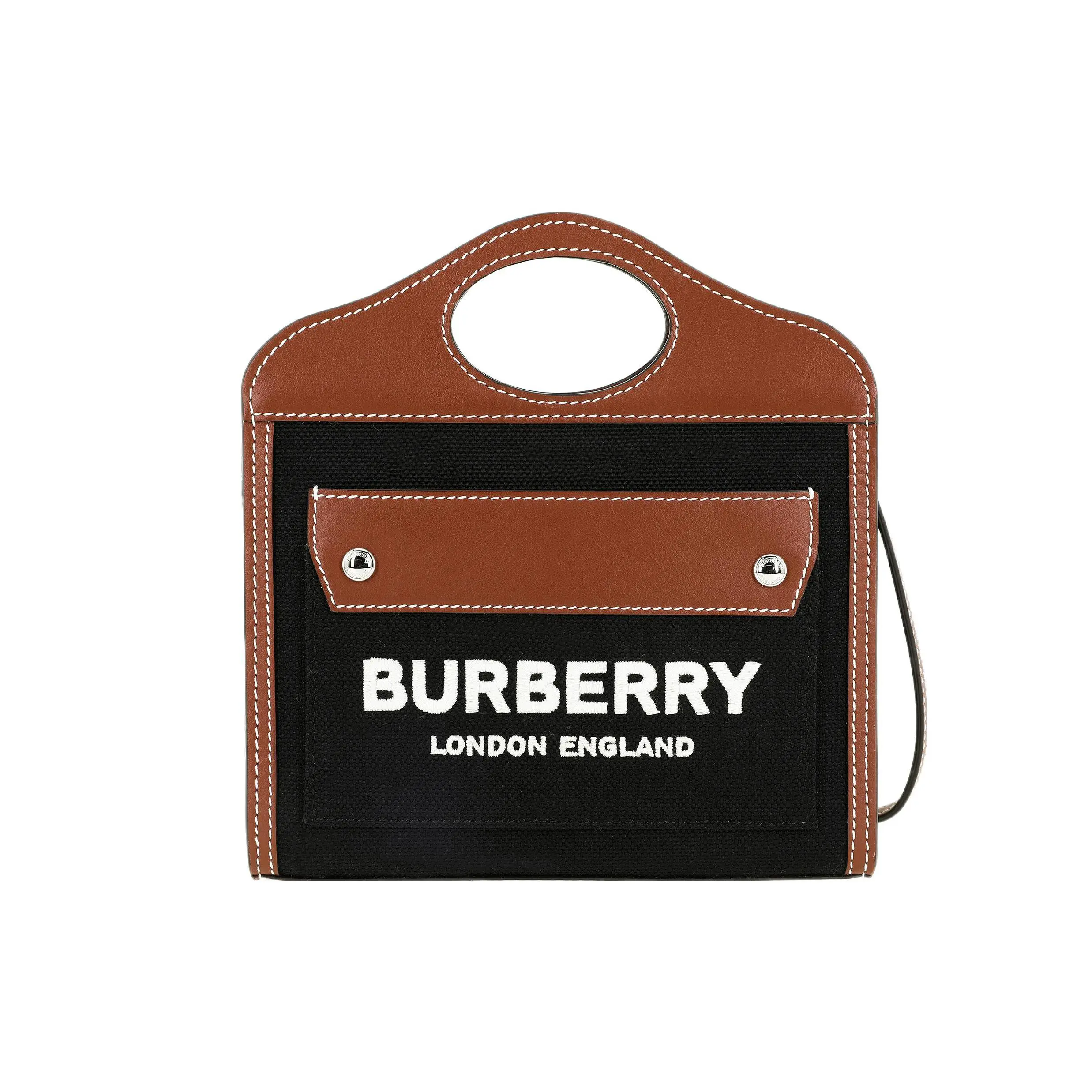 Burberry Mini Crossbody Bag for Women – Two-Tone Adjustable Strap, Canvas and Leather, Black