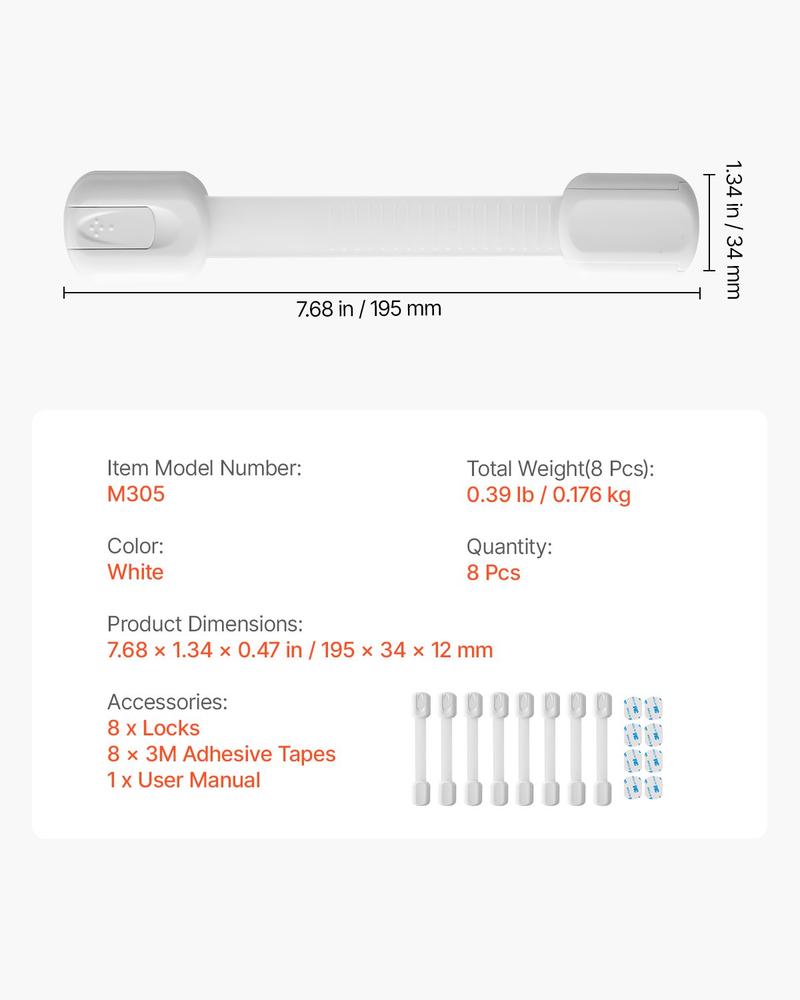 VEVOR Child Safety Strap Locks, 8 Packs Adjustable Baby Proofing Cabinet Locks, 3M Adhesive Cabinet Drawer Door Latches, No Drilling Required, for Fridge Dishwasher Toilet Seat Cupboard Oven Trash Can VEVOR Child Safety Strap Locks, 8 Packs Adjustable Baby Proofing Cabinet Locks, 3M Adhesive Cabinet Drawer Door Latches, No Drilling Required, for Fridge Dishwasher Toilet Seat Cupboard Oven Trash Can