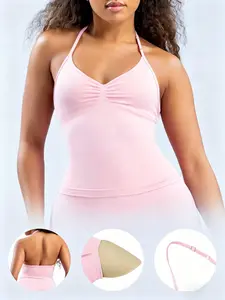 1/2/3 PCS Women's Yoga Halter Neck Tank Top Removable Pads,Three-Layer Seamless Backless Tank Tops Athletic Tops Activewear Casual Solid Color Soft All Seasons Wear Yoga Gymwear Tanks  Workout Sportswear Outdoor Running Tops Fitness Top