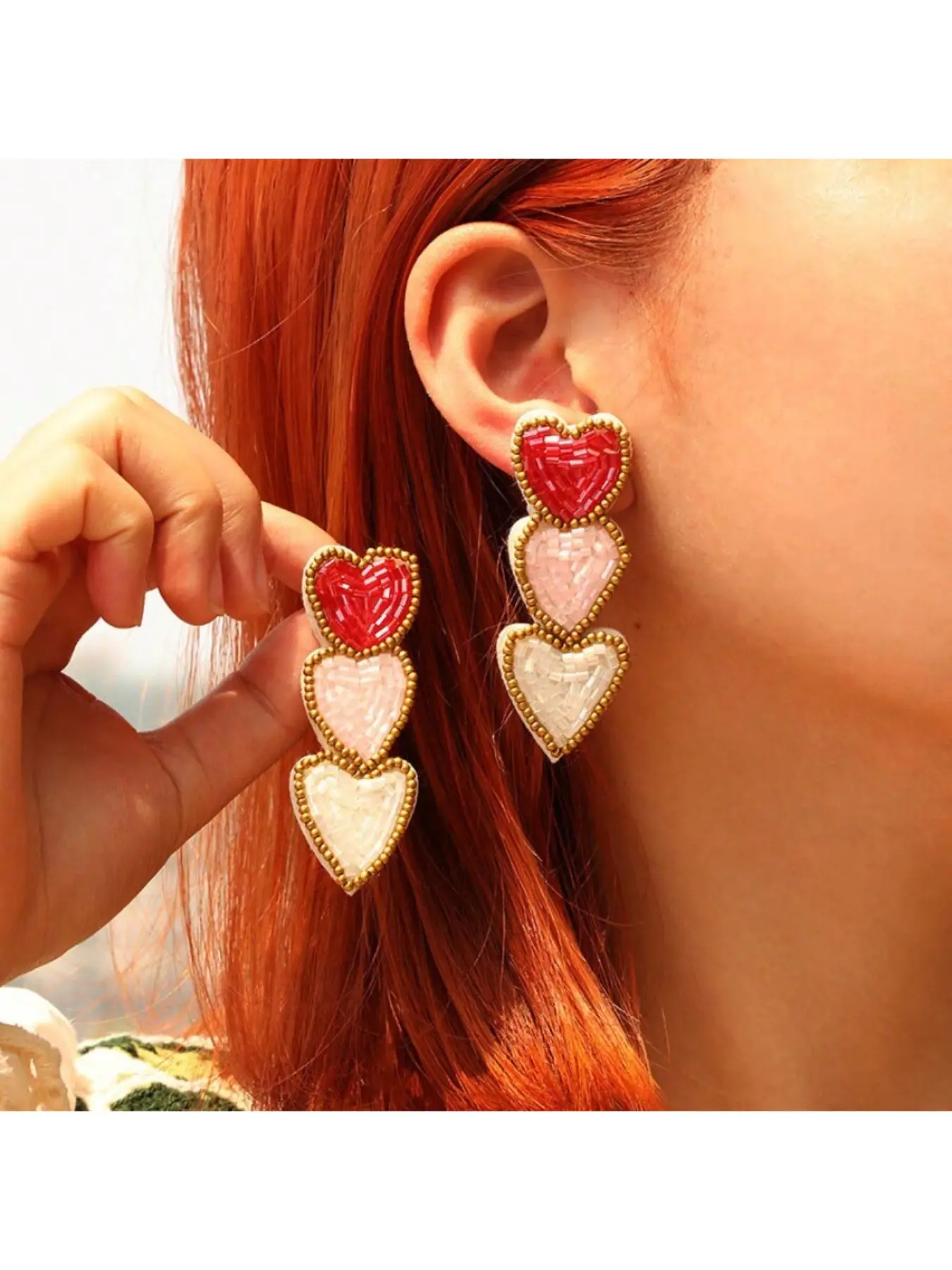 Boho Style Multicolor Beaded Heart Pendant Earrings, Handmade Love Ear Studs, Valentine's Gift, Party Jewelry, Birthday Present